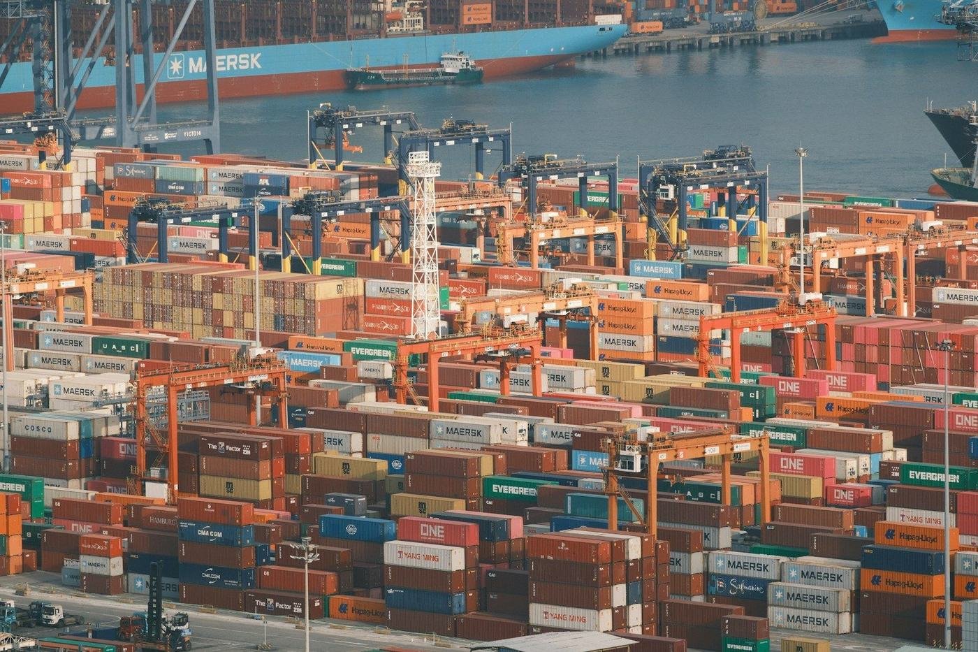 Stacked containers at a shipping port ready for export