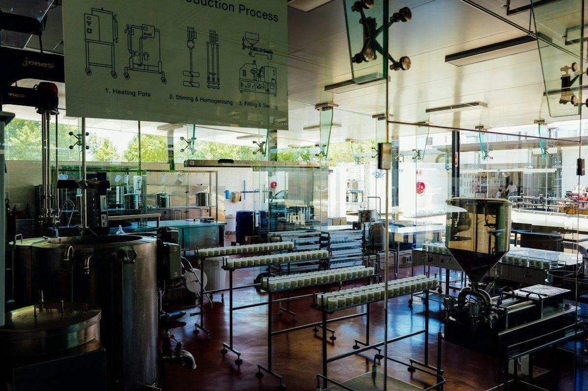 Stainless-steel processing equipment in a modern food plant