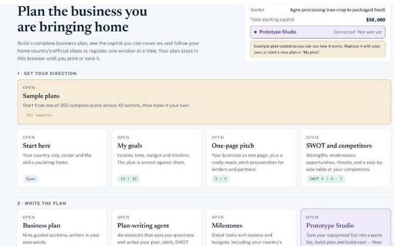 Business Planner screen