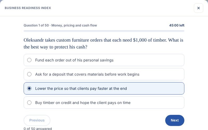 Business Readiness Index screen